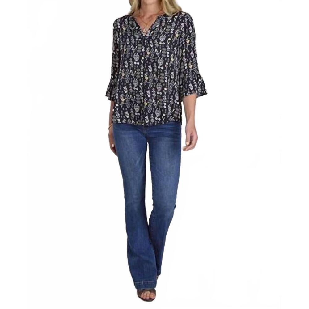 NEW ROPER vintage floral bell sleeve pullover shirt in black